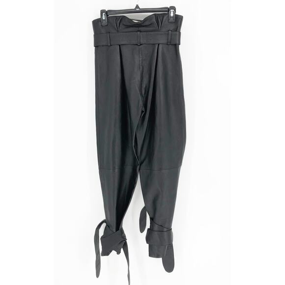 ATTICO Women's Leather Paper Bag Pants IT 40 US Small Black Tie Cuff Belted NWT - Picture 8 of 14